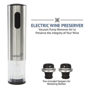 Ivation Wine Gift Set, Includes Stainless Steel Electric Wine Bottle Opener, Wine Aerator, Electric Vacuum Wine Preserver, 2 Bottle Stoppers, Foil Cutter & LED Charging Base