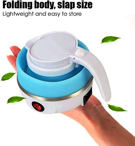 Foldable Portable Electric Kettle with Food Grade Silicone, 9 Mins Fast Water Boiling Tea Pot Coffee Pot for Camping or Travel, Collapsible Kettle with Separable Power Cord 110V US Plug 600ML Blue