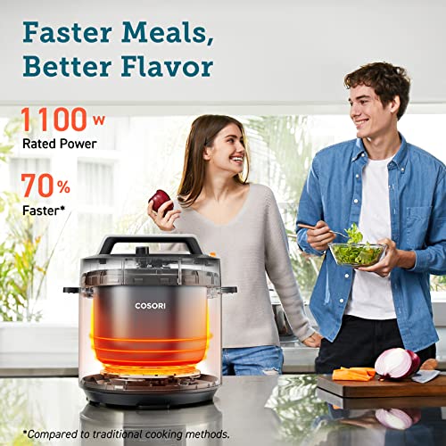 COSORI Electric Pressure Cooker, 9-in-1 Multi Cooker, 13 Presets, Rice Cooker, Slow Cooker, Sauté, Sous Vide, Sterilizer with Cookbook & Online Recipes, Dishwasher Safe, 1100W, Stainless Steel, 6QT