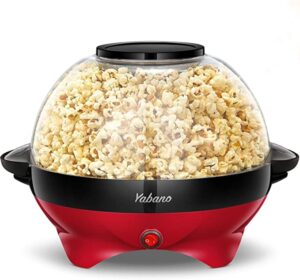 popcorn machine, 6-quart popcorn popper maker, nonstick plate, electric stirring with quick-heat technology, cool touch handles (red&black)
