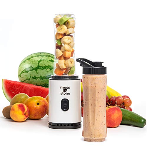 Moss & Stone Personal Blender Single Serve Shake & Smoothies Maker with Portable Travel Sport Bottle - Mini Juicer, Single Serve Blender for Smoothies and Shakes - Bottle 20 oz White & Black)