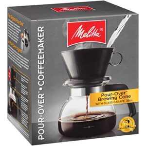 Melitta Pour-Over Coffee Brewer W/ Glass Carafe, Holds 6 - 6 Oz Cups, Black