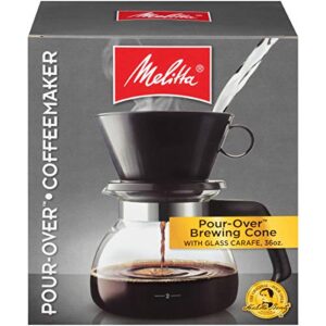 Melitta Pour-Over Coffee Brewer W/ Glass Carafe, Holds 6 - 6 Oz Cups, Black