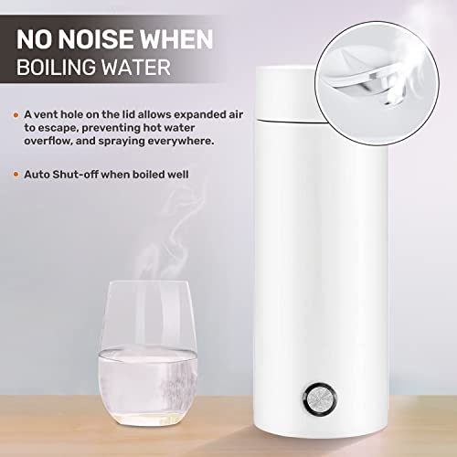 400ml Portable Electric Kettle and Water Cup, Suitable for Milk, Coffee, Water and Tea, Stainless Steel Bottle, Automatic Shut off and Dry Protection Travel Kettle