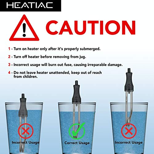 HEATIAC 6.5’’ Travel Immersion Water Heater with On/Off Switch, 300W, 110V. Portable Stainless-Steel Electric Boiler for Heating Water in Cup to Make Coffee, Tea, Beverages