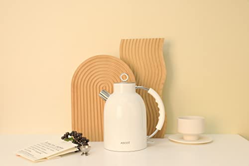 Electric Kettle, ASCOT Stainless Steel Electric Tea Kettle, 1.7QT, 1500W, BPA-Free, Cordless, Automatic Shut-off, Fast Boiling Water Heater - White