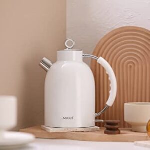 Electric Kettle, ASCOT Stainless Steel Electric Tea Kettle, 1.7QT, 1500W, BPA-Free, Cordless, Automatic Shut-off, Fast Boiling Water Heater - White