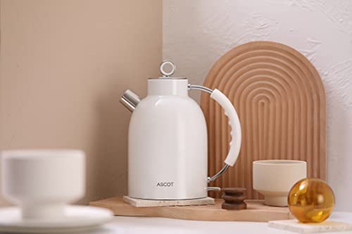 Electric Kettle, ASCOT Stainless Steel Electric Tea Kettle, 1.7QT, 1500W, BPA-Free, Cordless, Automatic Shut-off, Fast Boiling Water Heater - White