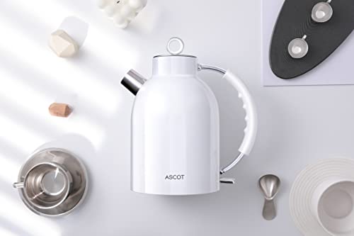 Electric Kettle, ASCOT Stainless Steel Electric Tea Kettle, 1.7QT, 1500W, BPA-Free, Cordless, Automatic Shut-off, Fast Boiling Water Heater - White