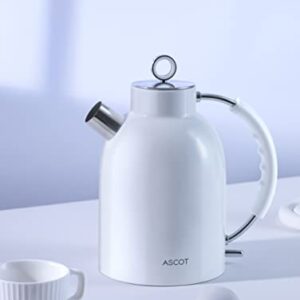 Electric Kettle, ASCOT Stainless Steel Electric Tea Kettle, 1.7QT, 1500W, BPA-Free, Cordless, Automatic Shut-off, Fast Boiling Water Heater - White