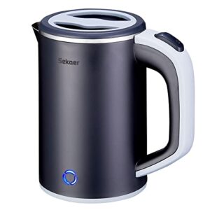 sekaer small electric tea kettle stainless steel 0.8l portable travel hot water boiler, mini electric coffee kettle with auto shut-off & boil dry protection, cordless base & led indicator
