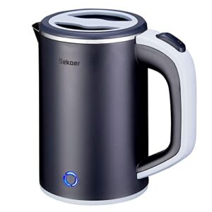 Sekaer Small Electric Tea Kettle Stainless Steel 0.8L Portable Travel Hot Water Boiler, Mini Electric Coffee Kettle with Auto Shut-Off & Boil Dry Protection, Cordless Base & LED Indicator