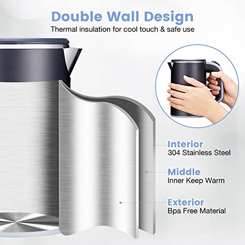 Sekaer Small Electric Tea Kettle Stainless Steel 0.8L Portable Travel Hot Water Boiler, Mini Electric Coffee Kettle with Auto Shut-Off & Boil Dry Protection, Cordless Base & LED Indicator