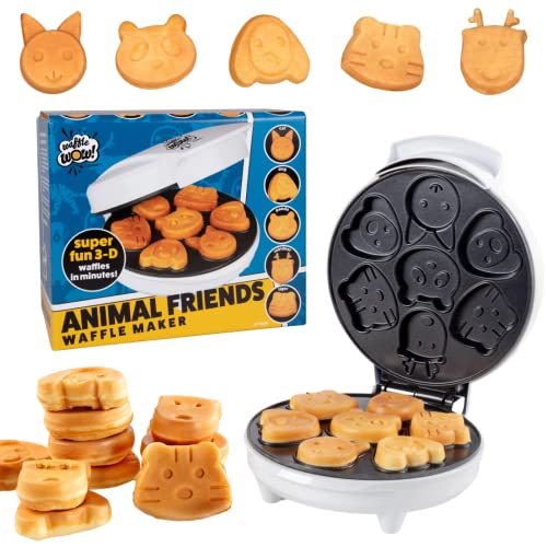 Animal Mini Waffle Maker- Make 7 Different Shaped Pancakes for Easter Morning- Includes a Cat Dog Reindeer & More- Electric Nonstick Waffler Iron, Pan Cake Cooker Makes Fun Breakfast, Gift for Kids