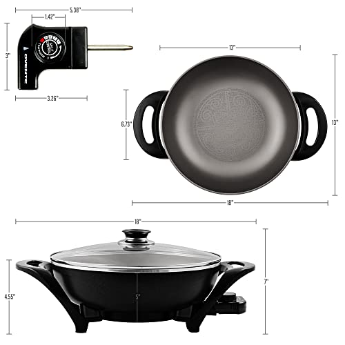 Ovente Electric Skillet with Nonstick Coating and Glass Lid, 13 Inch Portable Kitchen Countertop Cooking Wok, Adjustable Temperature Control, Cool Touch Handle, Easy to Use and Clean, Black SK3113B