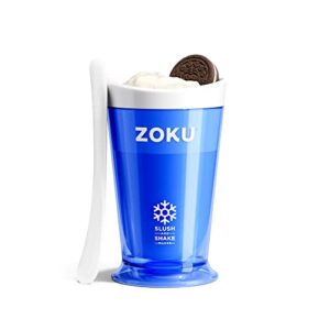 zoku original slush and shake maker, compact make and serve cup with freezer core creates single-serving smoothies, slushies and milkshakes in minutes, bpa-free, blue