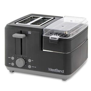 West Bend 78500 2 Slice Breakfast Station Wide Slot Toaster with Removable Crumb Tray includes Meat and Vegetable Warming Tray with Egg Cooker and Poacher, 2-Slice, Black