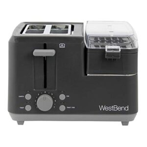 West Bend 78500 2 Slice Breakfast Station Wide Slot Toaster with Removable Crumb Tray includes Meat and Vegetable Warming Tray with Egg Cooker and Poacher, 2-Slice, Black