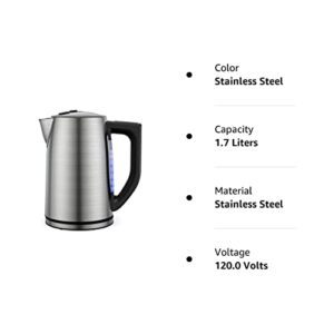 Electric Kettle Temperature Control Stainless Steel 1.7 L Tea Kettle, BPA-Free Hot Water Boiler with LED Light, Auto Shut-Off, Boil-Dry Protection, Keeping- Warm, 1500W Fast Boiling