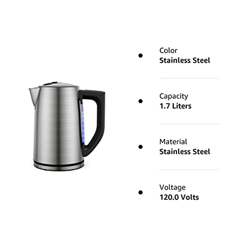 Electric Kettle Temperature Control Stainless Steel 1.7 L Tea Kettle, BPA-Free Hot Water Boiler with LED Light, Auto Shut-Off, Boil-Dry Protection, Keeping- Warm, 1500W Fast Boiling