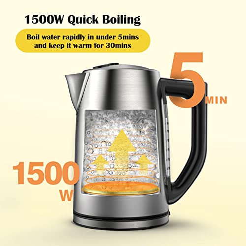 Electric Kettle Temperature Control Stainless Steel 1.7 L Tea Kettle, BPA-Free Hot Water Boiler with LED Light, Auto Shut-Off, Boil-Dry Protection, Keeping- Warm, 1500W Fast Boiling