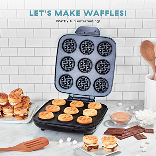 Delish By Dash Waffle Bite Maker, Makes 9 x 2.4” Waffle Bites with Delish Recipes for Breakfast, Snacks, Dessert, and More - Blue