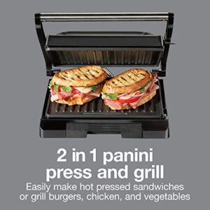 Proctor Silex 4 Serving Panini Press, Sandwich Maker and Compact Indoor Grill, Upright Storage, Easy Clean Nonstick Grids, Black (25440PS)