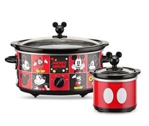 disney dcm-502 mickey mouse oval slow cooker with 20-ounce dipper, 5-quart, red/black
