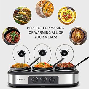 Sunvivi Slow Cooker, Triple Slow Cooker Buffet Server 3 Pot Food Warmer, 3-Section 1.5-Quart Oval Slow Cooker Buffet Food Warmer Adjustable Temp Lid Rests Stainless Steel, Total 4.5 QT