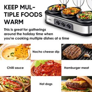 Sunvivi Slow Cooker, Triple Slow Cooker Buffet Server 3 Pot Food Warmer, 3-Section 1.5-Quart Oval Slow Cooker Buffet Food Warmer Adjustable Temp Lid Rests Stainless Steel, Total 4.5 QT