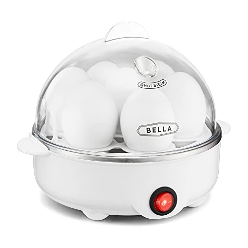 BELLA Rapid Electric Egg Cooker and Poacher with Auto Shut Off for Omelet, Soft, Medium and Hard Boiled Eggs - 7 Egg Capacity Tray, Single Stack, White