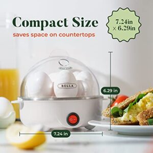 BELLA Rapid Electric Egg Cooker and Poacher with Auto Shut Off for Omelet, Soft, Medium and Hard Boiled Eggs - 7 Egg Capacity Tray, Single Stack, White