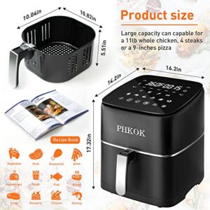 PHKOK 7 Quarts Air Fryer, 1700W 360°Large Electric Hot Oilless Oven Cooker with 2-24 HRS Appointment Function,14-in-1 Airfryer with LED Digital Touchscreen, Nonstick Air frier Cookers, Recipes Included