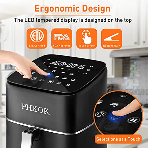 PHKOK 7 Quarts Air Fryer, 1700W 360°Large Electric Hot Oilless Oven Cooker with 2-24 HRS Appointment Function,14-in-1 Airfryer with LED Digital Touchscreen, Nonstick Air frier Cookers, Recipes Included