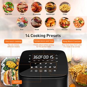 PHKOK 7 Quarts Air Fryer, 1700W 360°Large Electric Hot Oilless Oven Cooker with 2-24 HRS Appointment Function,14-in-1 Airfryer with LED Digital Touchscreen, Nonstick Air frier Cookers, Recipes Included