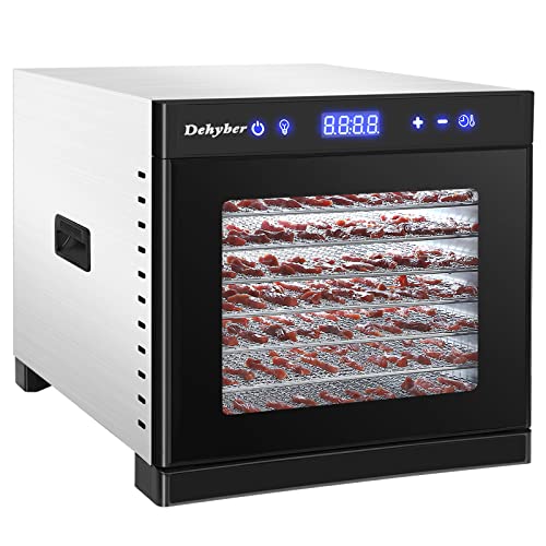 Dehyber Upgraded Dehydrators for Food and Jerky(67 Recipes),8 Stainless Steel Trays Dryer Machine with 24H Adjustable Timer and Temperature Control,Dehydrator for Meat Beef Herb Fruit Vegetable Nut Dog Treats-Overheating Protection 700W