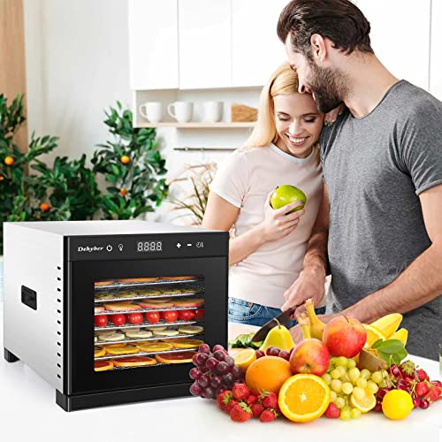 Dehyber Upgraded Dehydrators for Food and Jerky(67 Recipes),8 Stainless Steel Trays Dryer Machine with 24H Adjustable Timer and Temperature Control,Dehydrator for Meat Beef Herb Fruit Vegetable Nut Dog Treats-Overheating Protection 700W