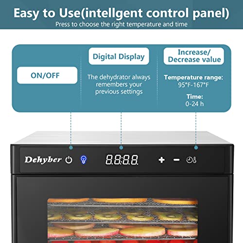 Dehyber Upgraded Dehydrators for Food and Jerky(67 Recipes),8 Stainless Steel Trays Dryer Machine with 24H Adjustable Timer and Temperature Control,Dehydrator for Meat Beef Herb Fruit Vegetable Nut Dog Treats-Overheating Protection 700W