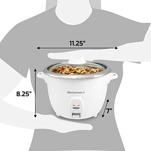 Elite Gourmet ERC-2010 Electric Rice Cooker with Stainless Steel Inner Pot Makes Soups, Stews, Grains, Cereals, Keep Warm Feature, 10 Cups Cooked, White