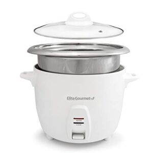 Elite Gourmet ERC-2010 Electric Rice Cooker with Stainless Steel Inner Pot Makes Soups, Stews, Grains, Cereals, Keep Warm Feature, 10 Cups Cooked, White