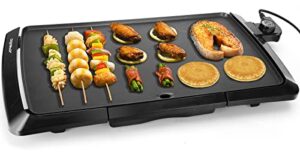 aigostar electric griddle nonstick 1500w pancake griddle 8-serving electric indoor grill 5-level control with adjustable temperature & oil drip tray for easy cleaning, 20” x 10” family-sized, black