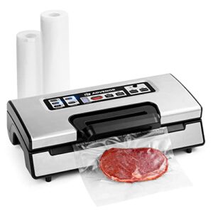 ADVENOR Vacuum Sealer Pro Food Sealer with Built-in Cutter and Bag Storage Includes 2 Bag Rolls 8"x16'and 11"x16' Handle Lock Design 90kpa Double Heat Seal For Food Preservation