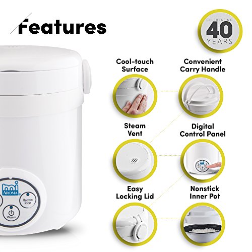 Aroma Housewares (MRC-903D) Mi 3-Cup (Cooked) (1.5-Cup UNCOOKED) Digital Cool Touch Mini Rice Cooker,White