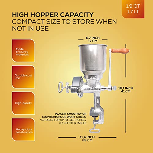 Corona Corn & Grain Mill with High Hopper