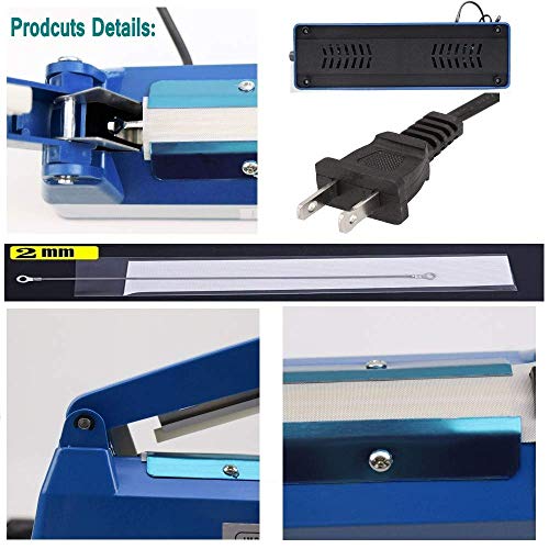 NACHEE 8 Inch Impulse Heat Sealer Manual Bags Sealer Heat Sealing Machine ,Manual Poly Bag Heat Sealer Machine for Plastic Bags PE PP Bags,Blue