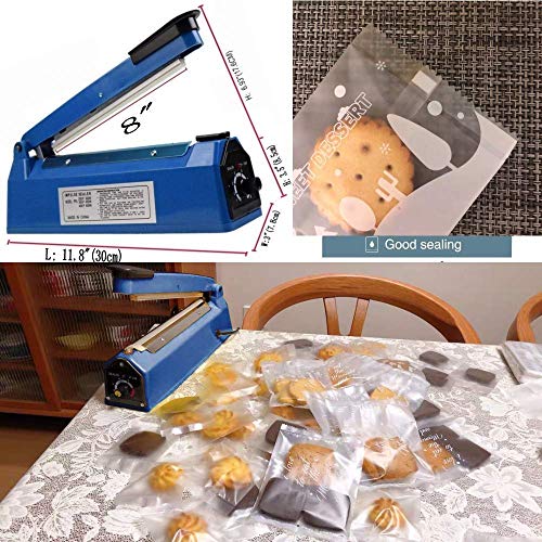 NACHEE 8 Inch Impulse Heat Sealer Manual Bags Sealer Heat Sealing Machine ,Manual Poly Bag Heat Sealer Machine for Plastic Bags PE PP Bags,Blue