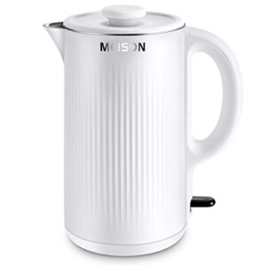 electric kettles stainless steel for boiling water, double wall hot water boiler heater, cool touch electric teapot, auto shut-off & boil-dry protection, 120v/1200w, 1.7 liter, 2 year warranty(white)