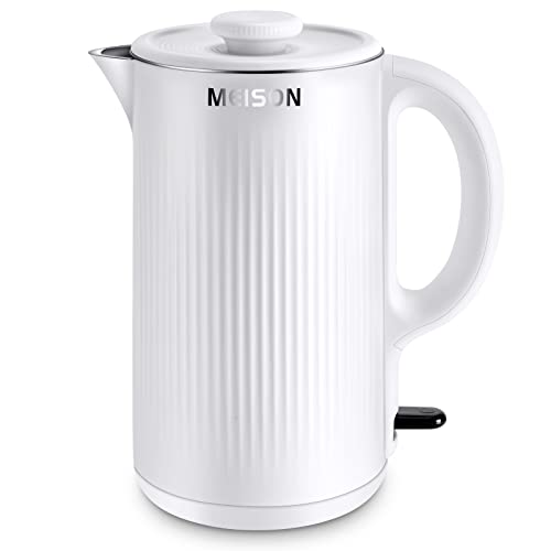 Electric Kettles Stainless Steel for Boiling Water, Double Wall Hot Water Boiler Heater, Cool Touch Electric Teapot, Auto Shut-Off & Boil-Dry Protection, 120V/1200W, 1.7 Liter, 2 Year Warranty(white)