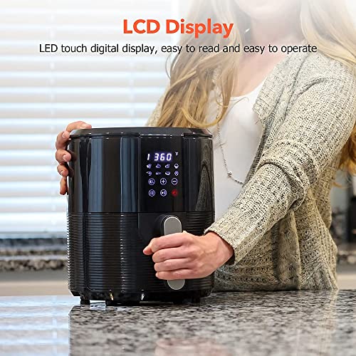 3.5QT Air Fryer with LED Digital Display, Temperature Control, 8 Preset Cooking Modes, Recipe Book (Black color) _ Intexca