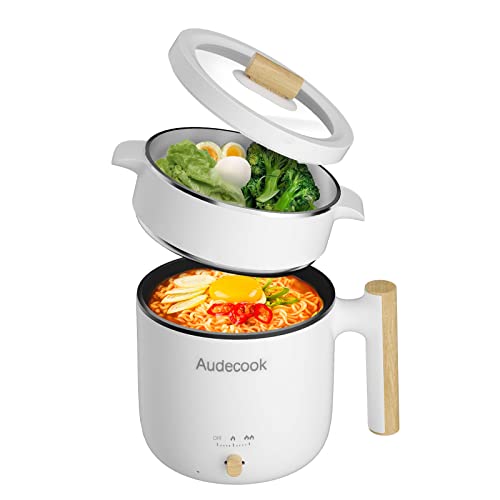 Audecook Electric Hot Pot with Steamer, 1.8L Portable Mini Travel Cooker, Multifunctional Non-Stick Electric Skillet for Stir Fry/Stew/Steam, Perfect for Ramen Noodles/Pasta/Egg/Soup/Oatmeal